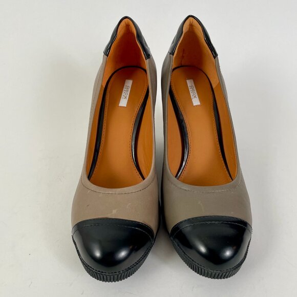 Geox Respira Spectator Pump Wedge Heels, Black/Tan Leather, Size 9.5 - Picture 2 of 10